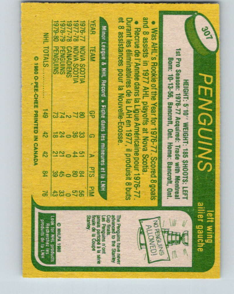 1980-81 O-Pee-Chee #307 Rod Schutt Pittsburgh Penguins V40211