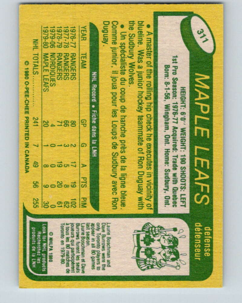 1980-81 O-Pee-Chee #311 Dave Farrish Toronto Maple Leafs V40250