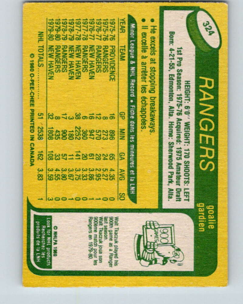 1980-81 O-Pee-Chee #324 Doug Soetaert RC Rookie New York Rangers V40367