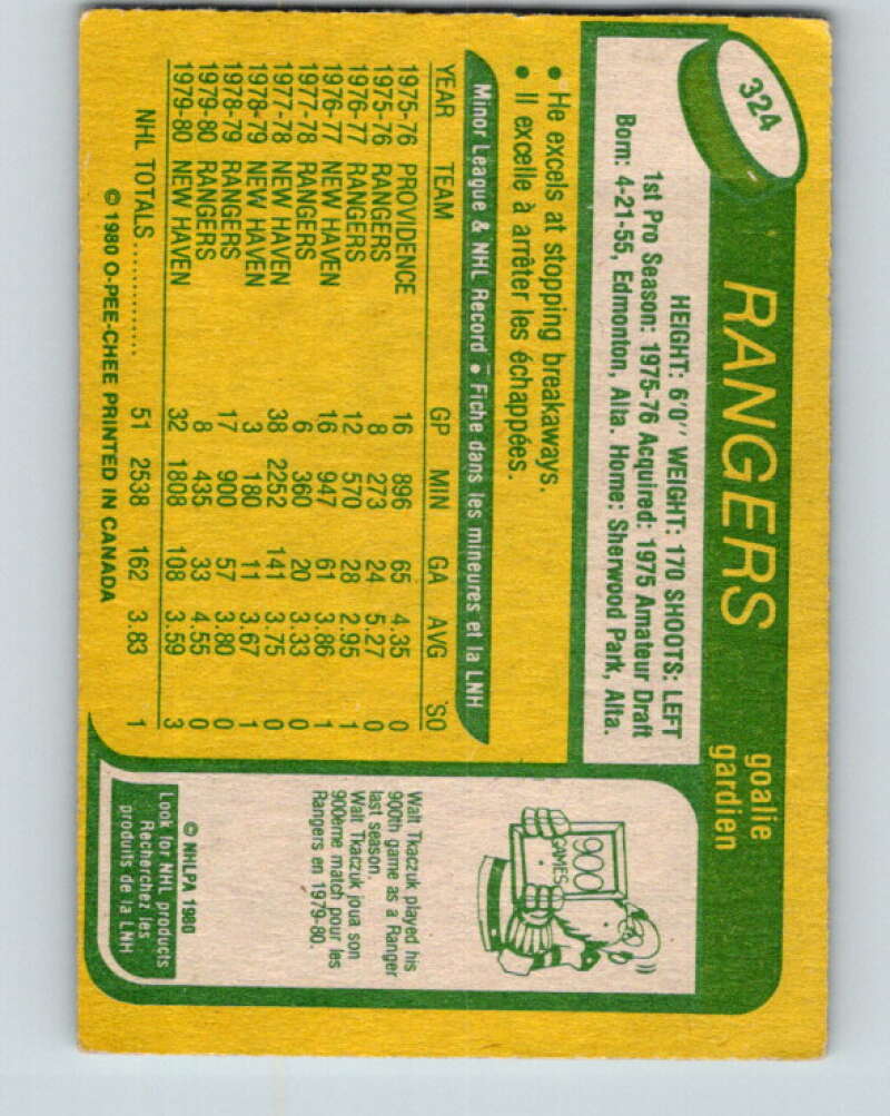 1980-81 O-Pee-Chee #324 Doug Soetaert RC Rookie New York Rangers V40368