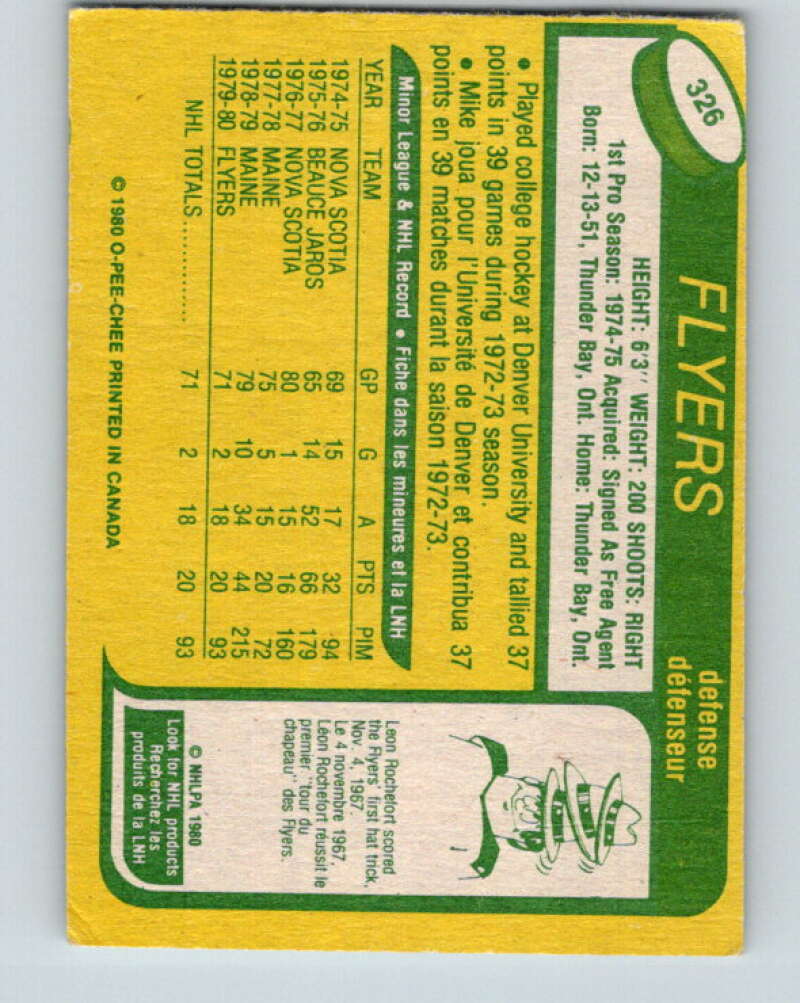 1980-81 O-Pee-Chee #326 Mike Busniuk RC Rookie Philadelphia Flyers V40382