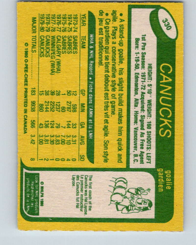 1980-81 O-Pee-Chee #330 Gary Bromley UER Vancouver Canucks V40418