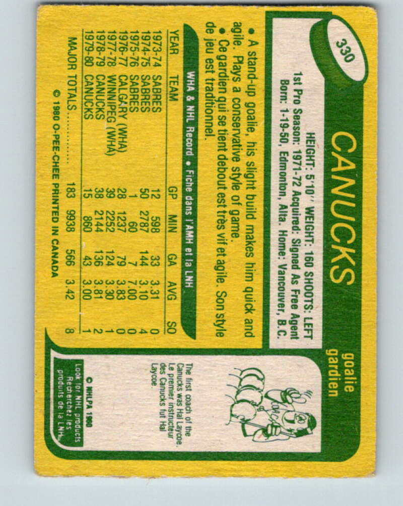 1980-81 O-Pee-Chee #330 Gary Bromley UER Vancouver Canucks V40421
