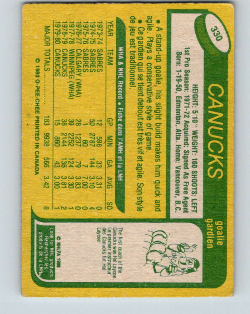 1980-81 O-Pee-Chee #330 Gary Bromley UER Vancouver Canucks V40424