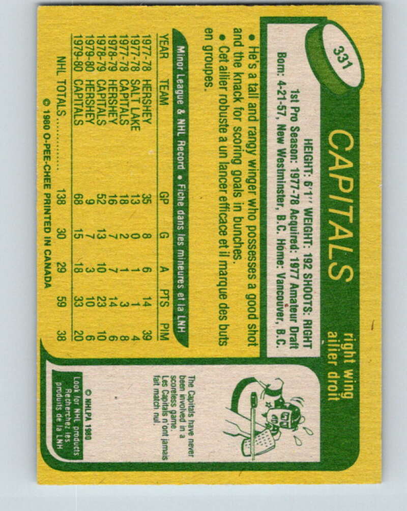 1980-81 O-Pee-Chee #331 Mark Lofthouse RC Rookie Washington Capitals V40434