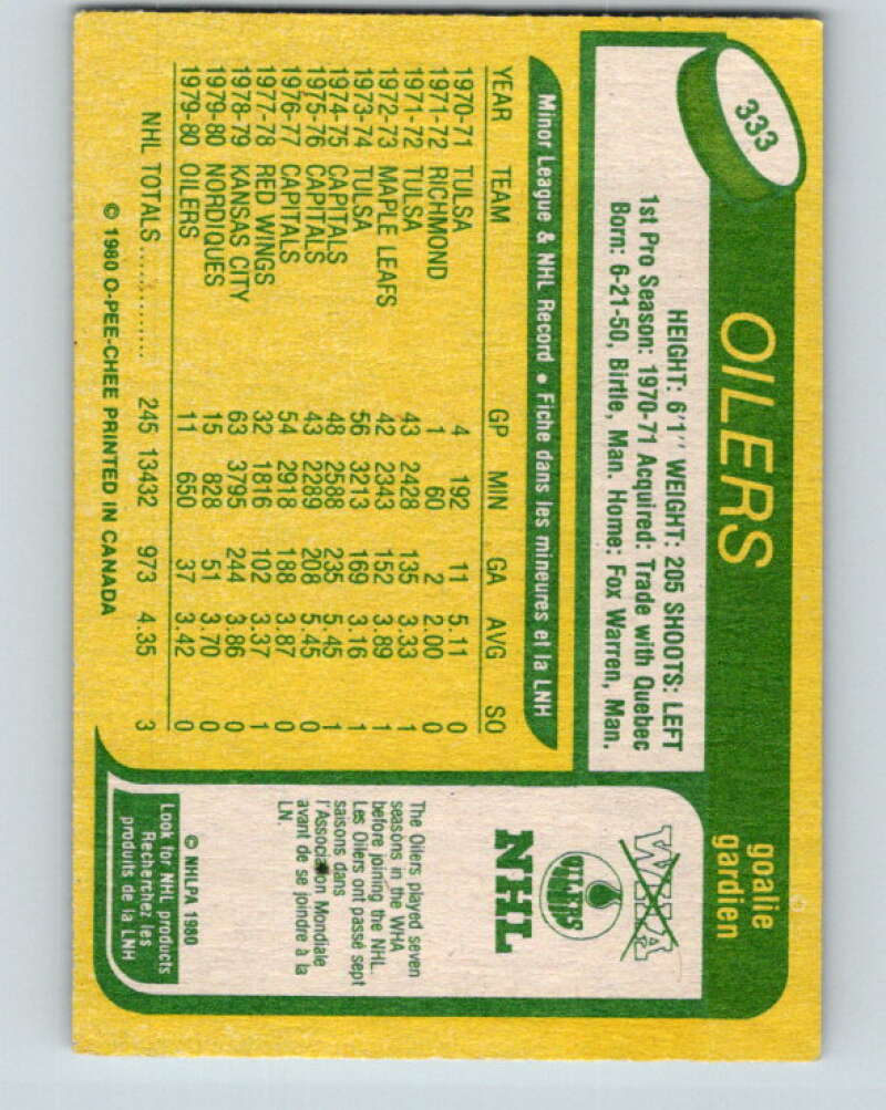 1980-81 O-Pee-Chee #333 Ron Low Edmonton Oilers V40449