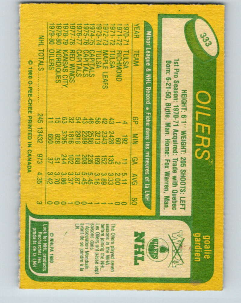 1980-81 O-Pee-Chee #333 Ron Low Edmonton Oilers V40452