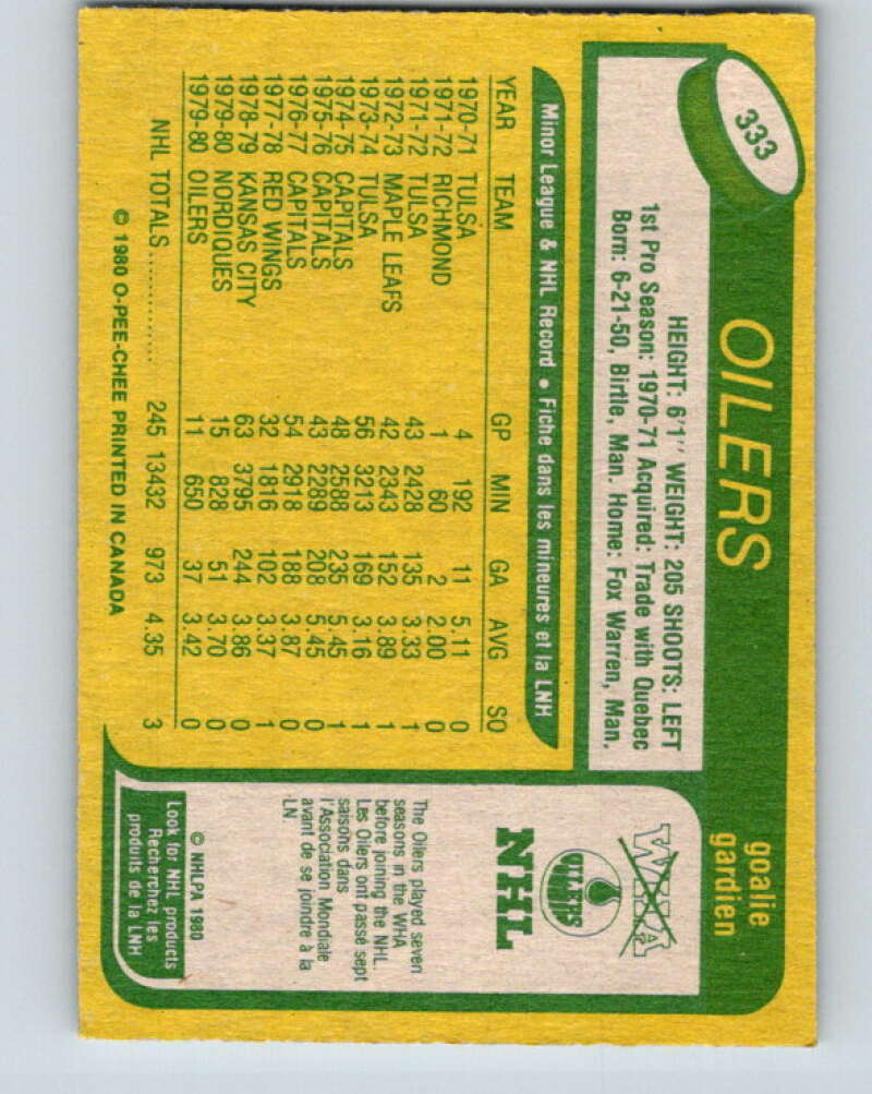1980-81 O-Pee-Chee #333 Ron Low Edmonton Oilers V40453
