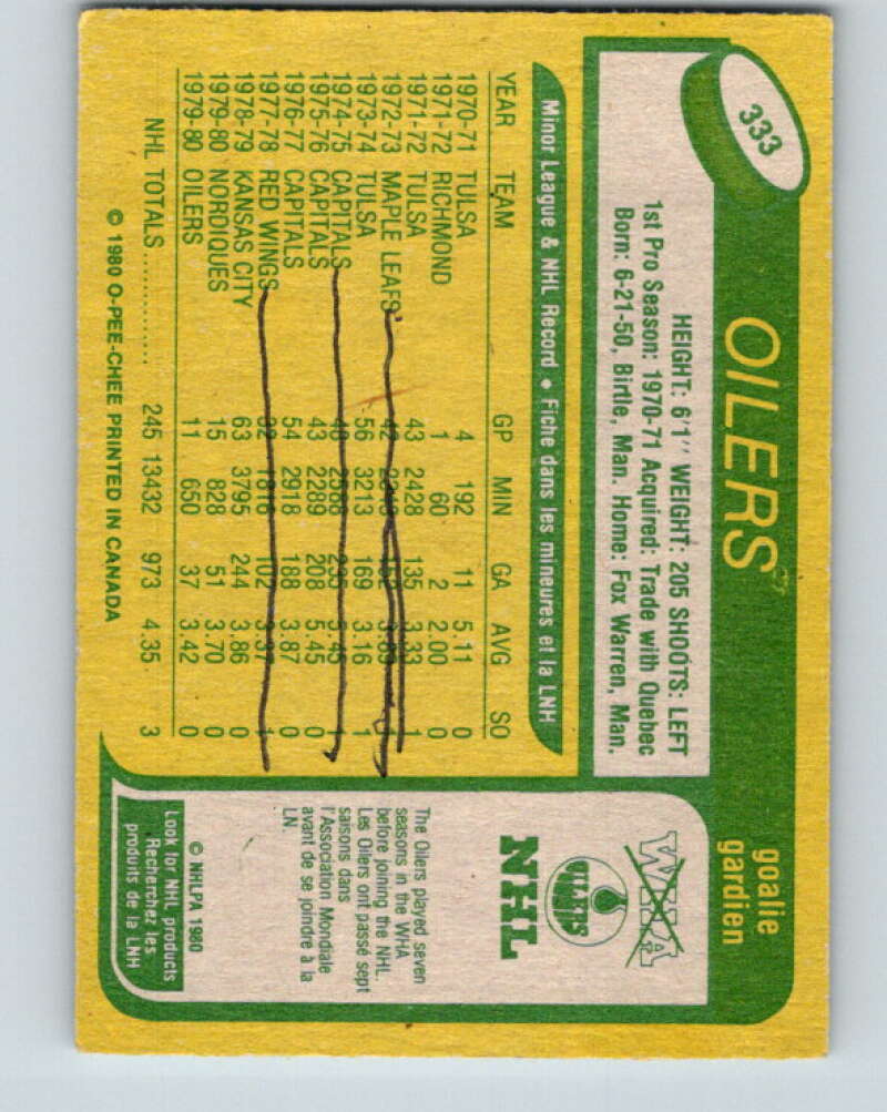 1980-81 O-Pee-Chee #333 Ron Low Edmonton Oilers V40454