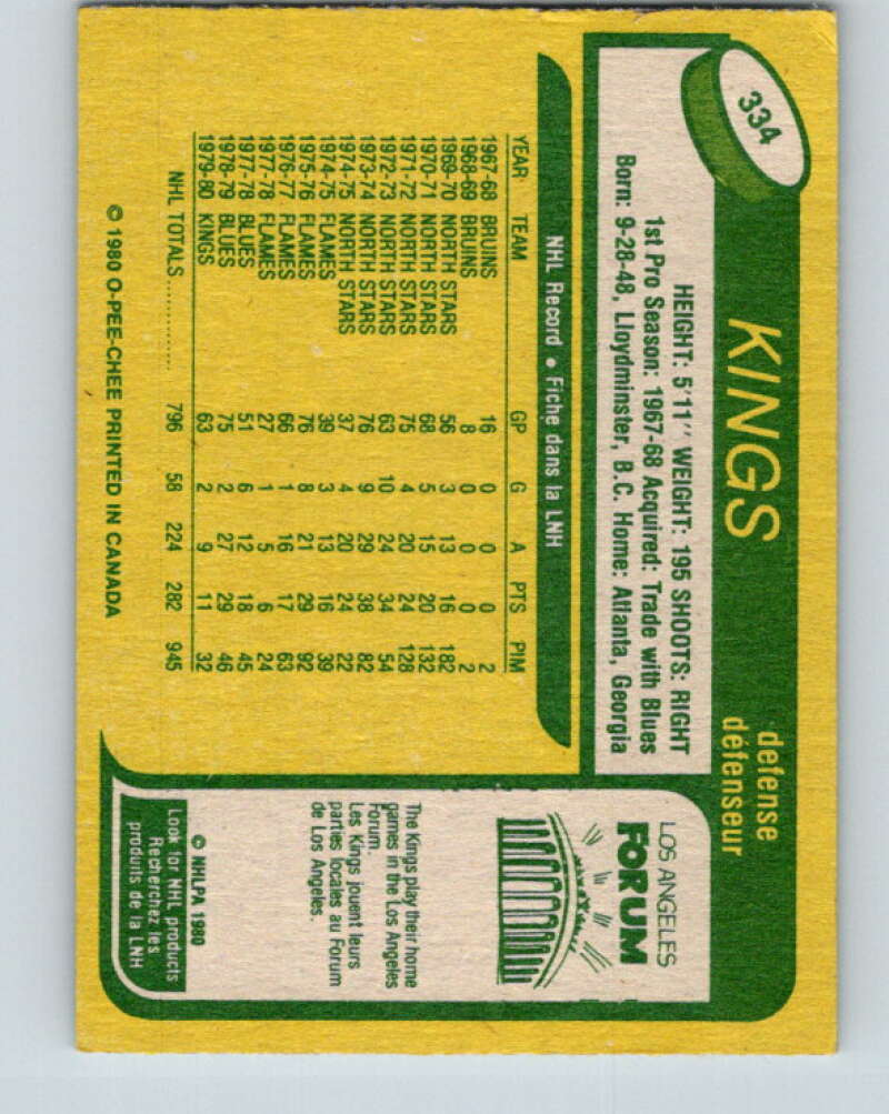 1980-81 O-Pee-Chee #334 Barry Gibbs Los Angeles Kings V40462