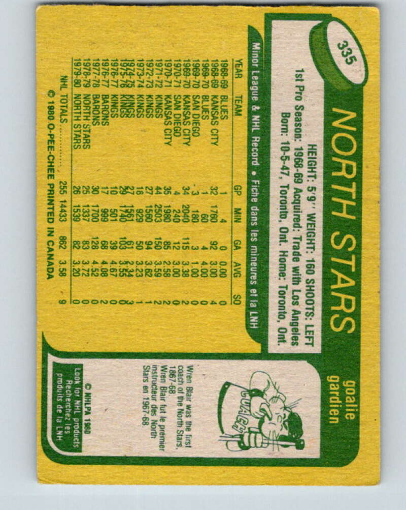 1980-81 O-Pee-Chee #335 Gary Edwards Minnesota North Stars V40476
