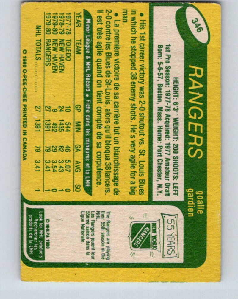 1980-81 O-Pee-Chee #346 Steve Baker RC Rookie New York Rangers V40569