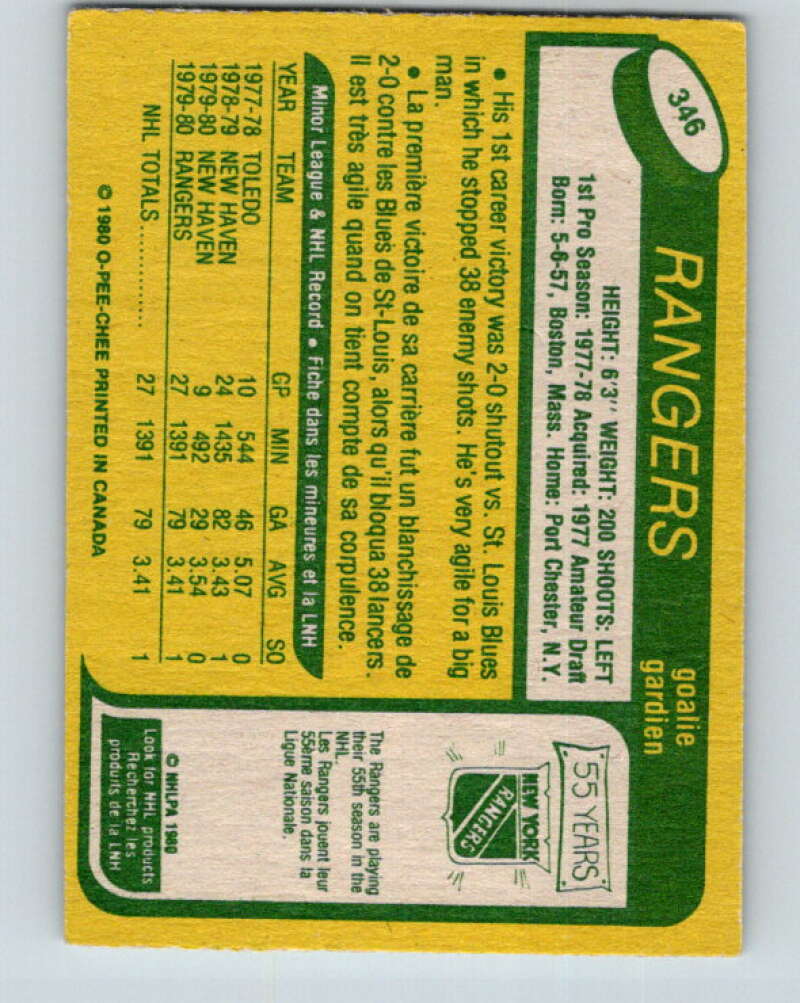 1980-81 O-Pee-Chee #346 Steve Baker RC Rookie New York Rangers V40571