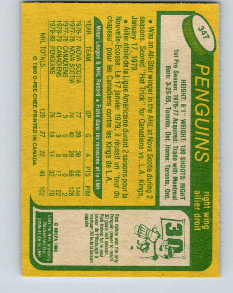 1980-81 O-Pee-Chee #347 Pat Hughes Pittsburgh Penguins V40577