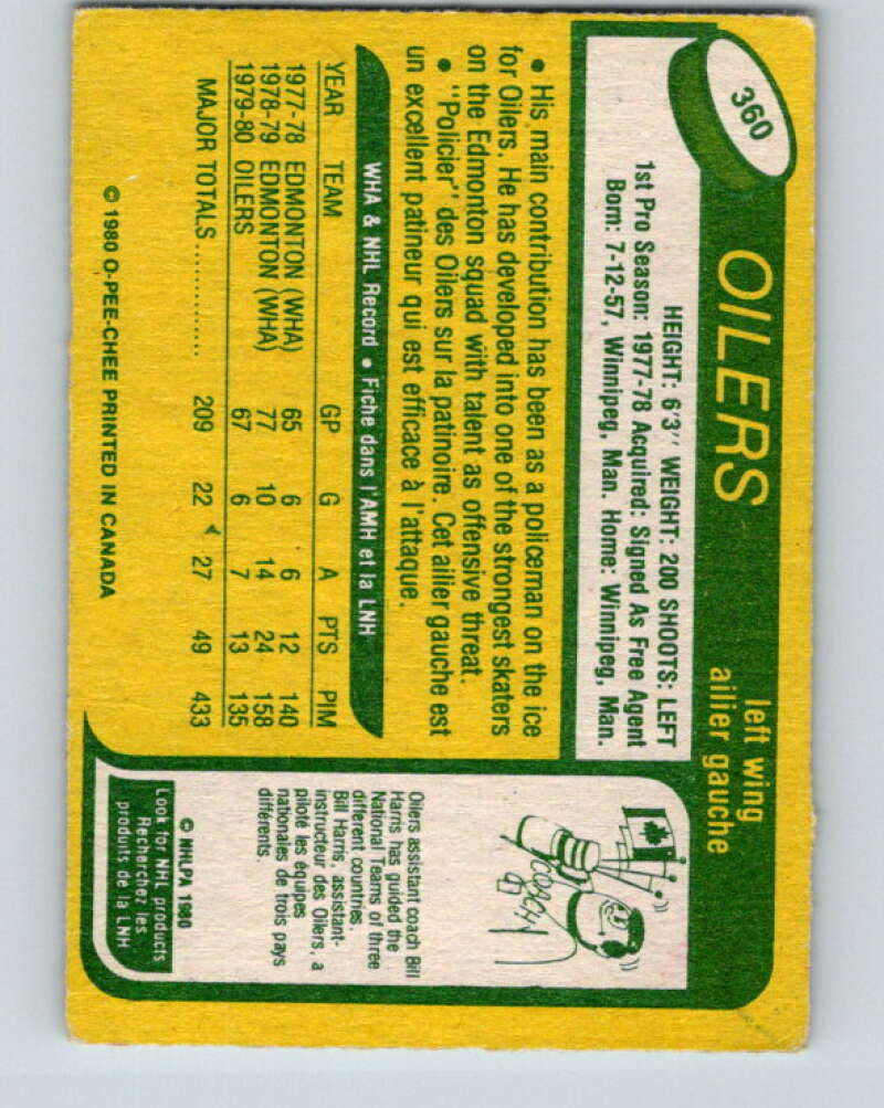 1980-81 O-Pee-Chee #360 Dave Semenko Edmonton Oilers V40693