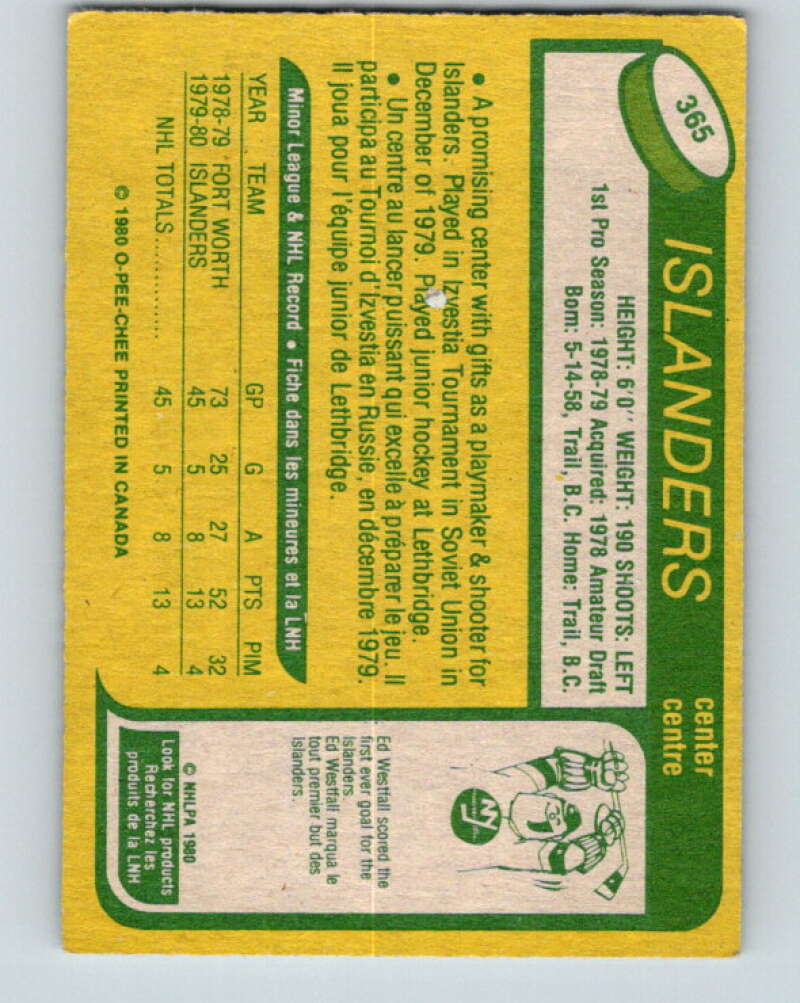 1980-81 O-Pee-Chee #365 Steve Tambellini RC Rookie New York Islanders V40752
