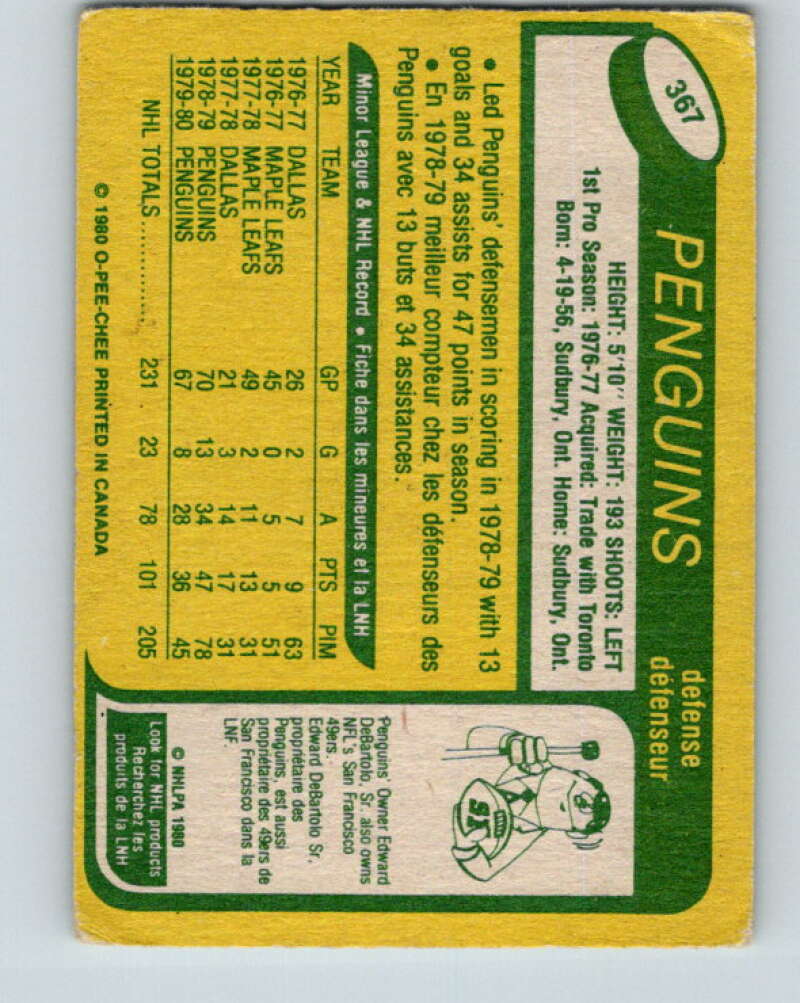 1980-81 O-Pee-Chee #367 Randy Carlyle Pittsburgh Penguins V40780