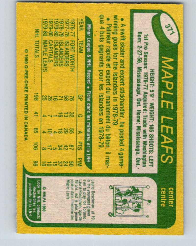 1980-81 O-Pee-Chee #371 Mike Kaszycki Toronto Maple Leafs V40816