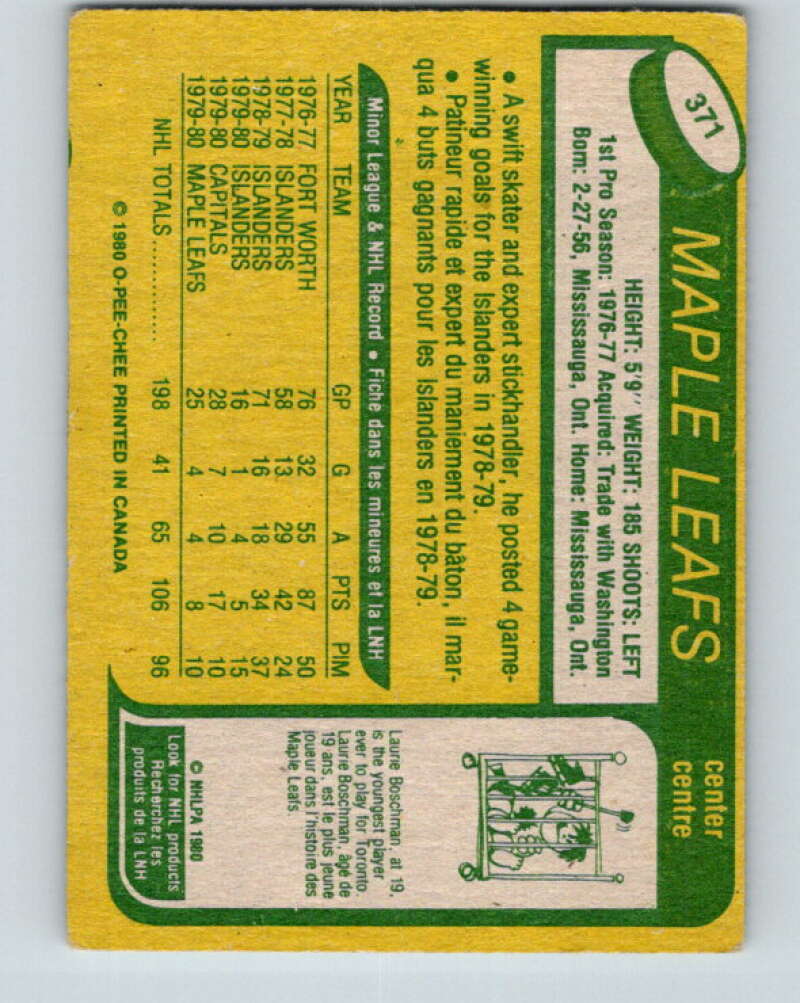 1980-81 O-Pee-Chee #371 Mike Kaszycki Toronto Maple Leafs V40819