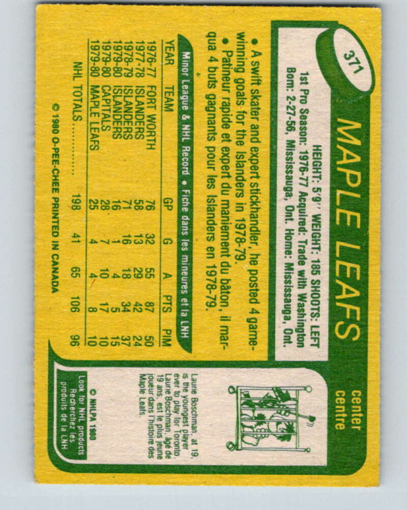 1980-81 O-Pee-Chee #371 Mike Kaszycki Toronto Maple Leafs V40824