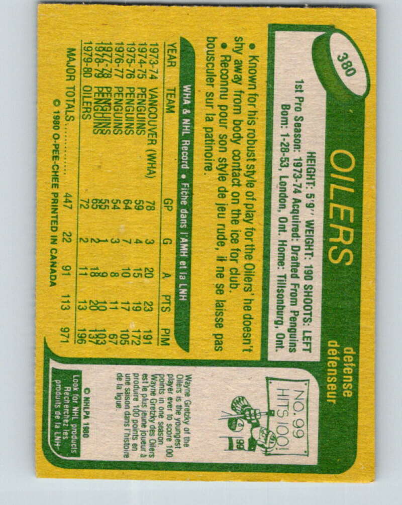 1980-81 O-Pee-Chee #380 Colin Campbell Edmonton Oilers V40917