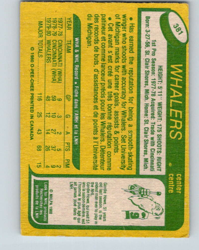 1980-81 O-Pee-Chee #381 Dave Debol Hartford Whalers V40927
