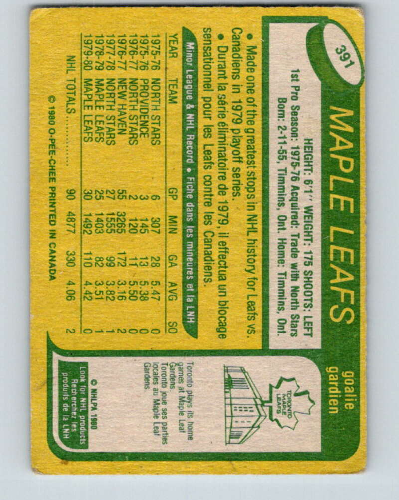 1980-81 O-Pee-Chee #391 Paul Harrison Toronto Maple Leafs V41024