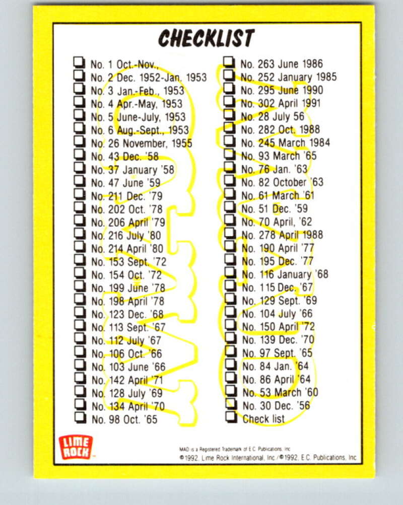 1992 Lime Rock MAD Magazine Series 1 #82 October, 1963 V41175