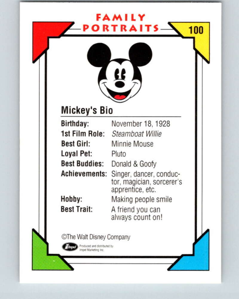 1991 Impel Walt Disney #100 Mickeys Bio Birthday V41814