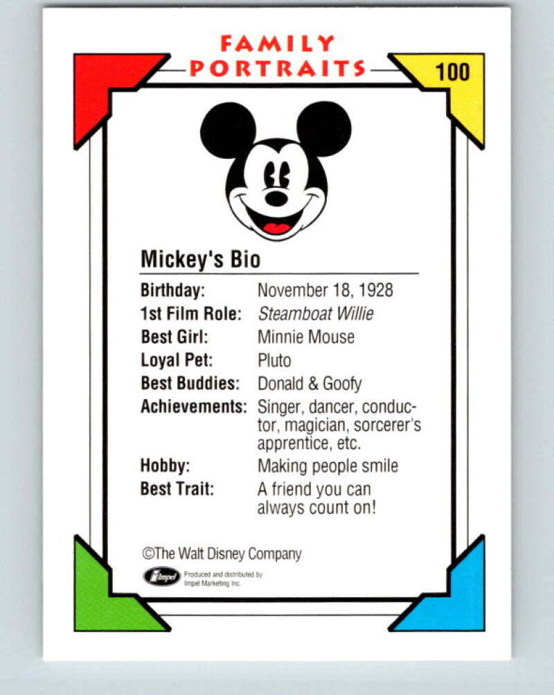 1991 Impel Walt Disney #100 Mickeys Bio Birthday V41816