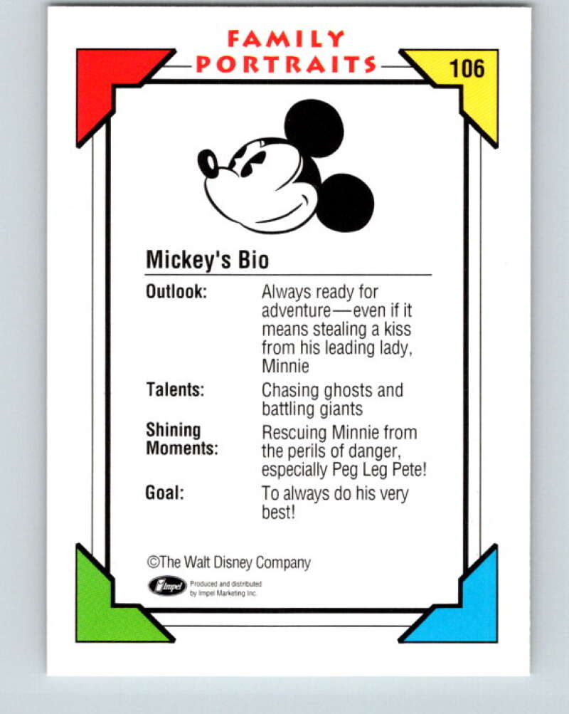 1991 Impel Walt Disney #106 Mickeys Bio Outlook V41828