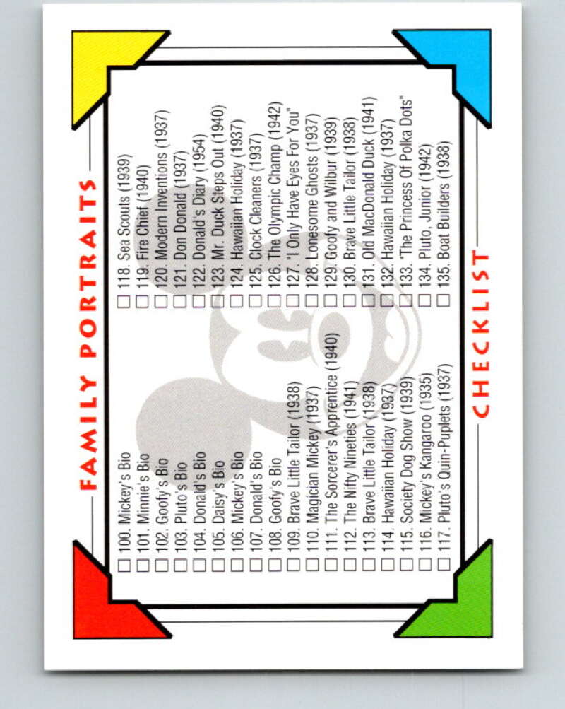 1991 Impel Walt Disney #209 Family Portraits Checklist V42035