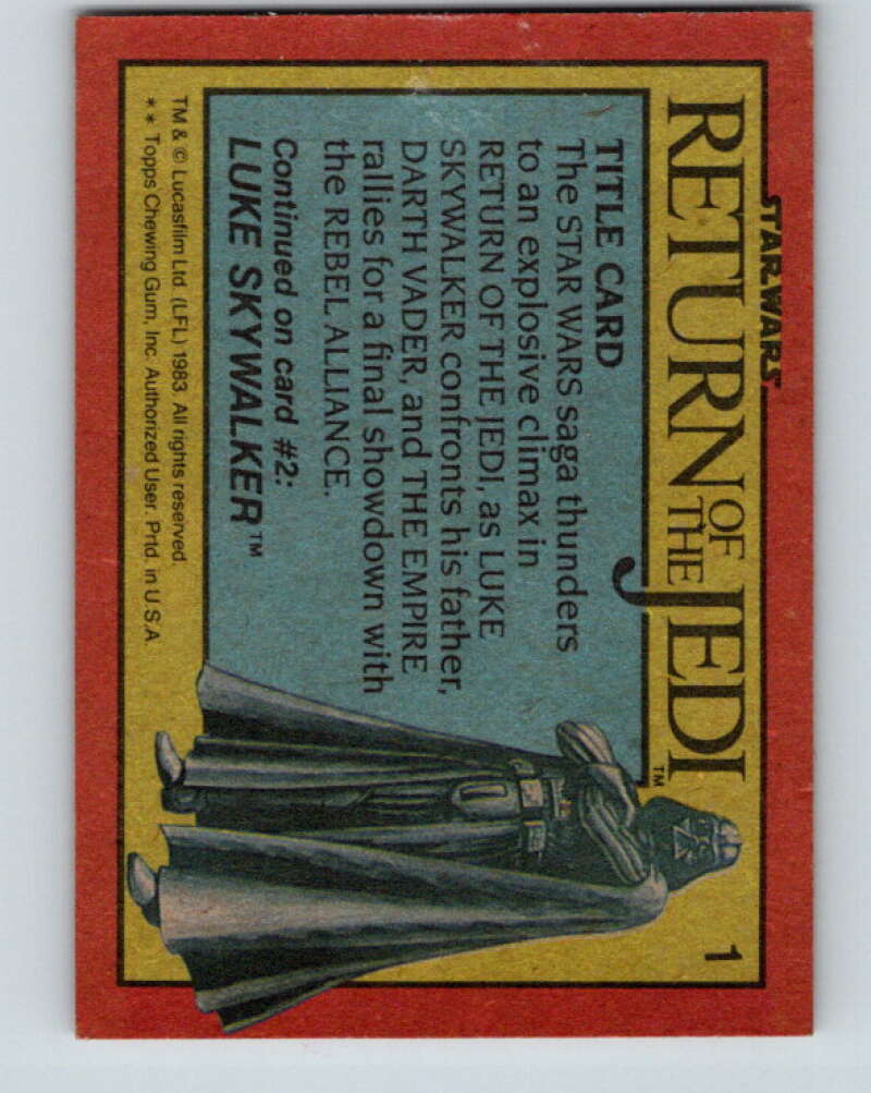 1983 Topps Star Wars Return Of The Jedi #1 Title Card V42039
