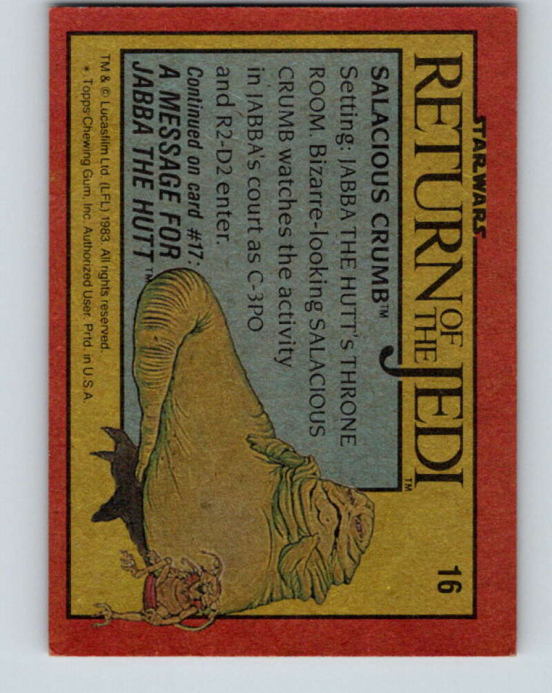 1983 Topps Star Wars Return Of The Jedi #16 Salacious Crumb V42056