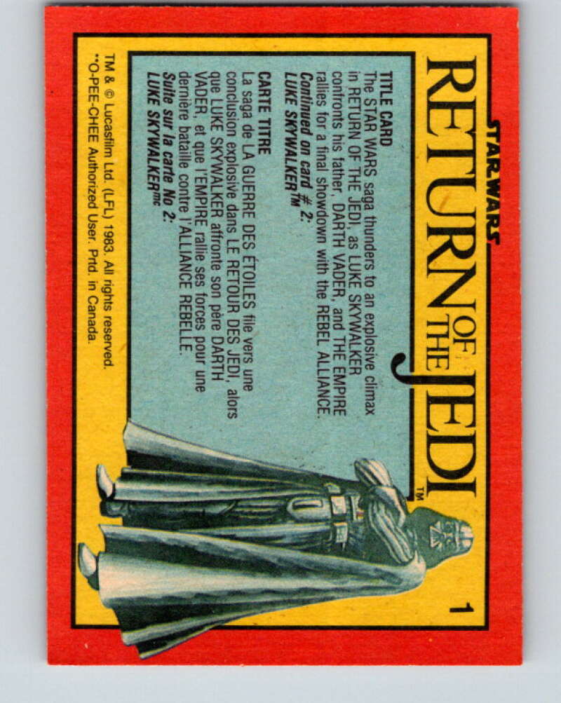 1983 OPC Star Wars Return Of The Jedi #1 Title Card V42153