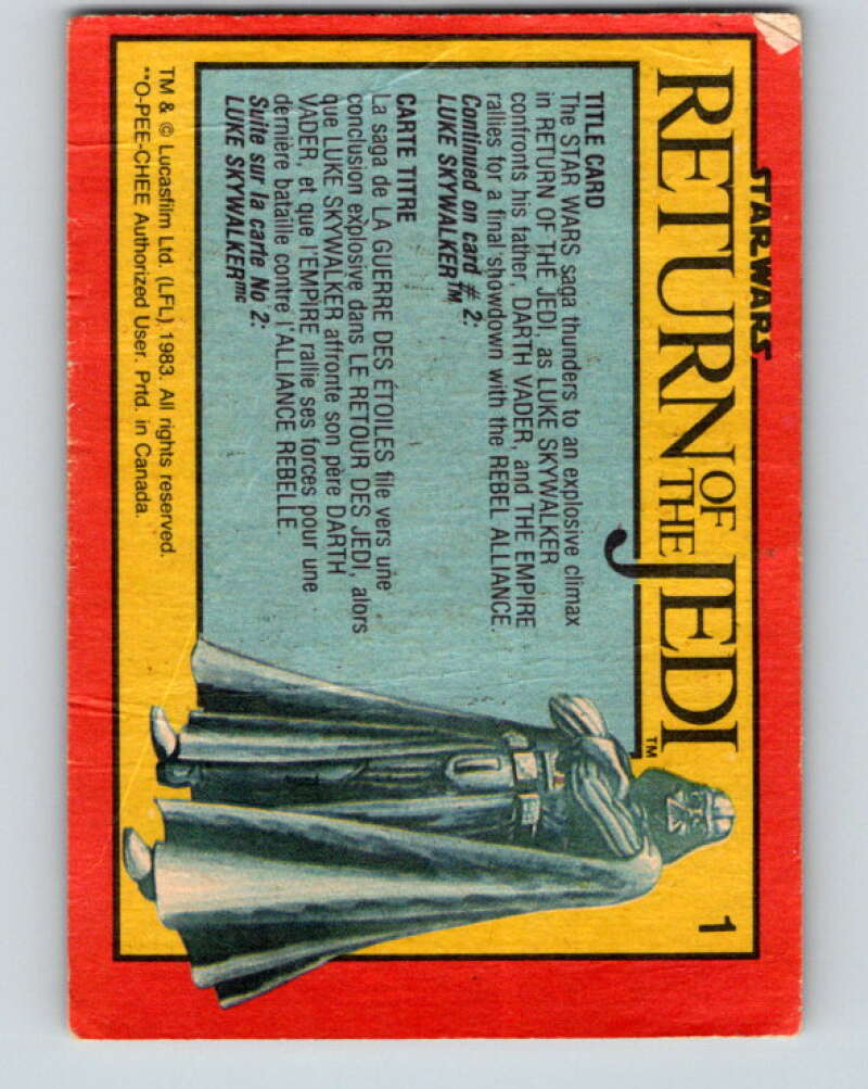 1983 OPC Star Wars Return Of The Jedi #1 Title Card V42154