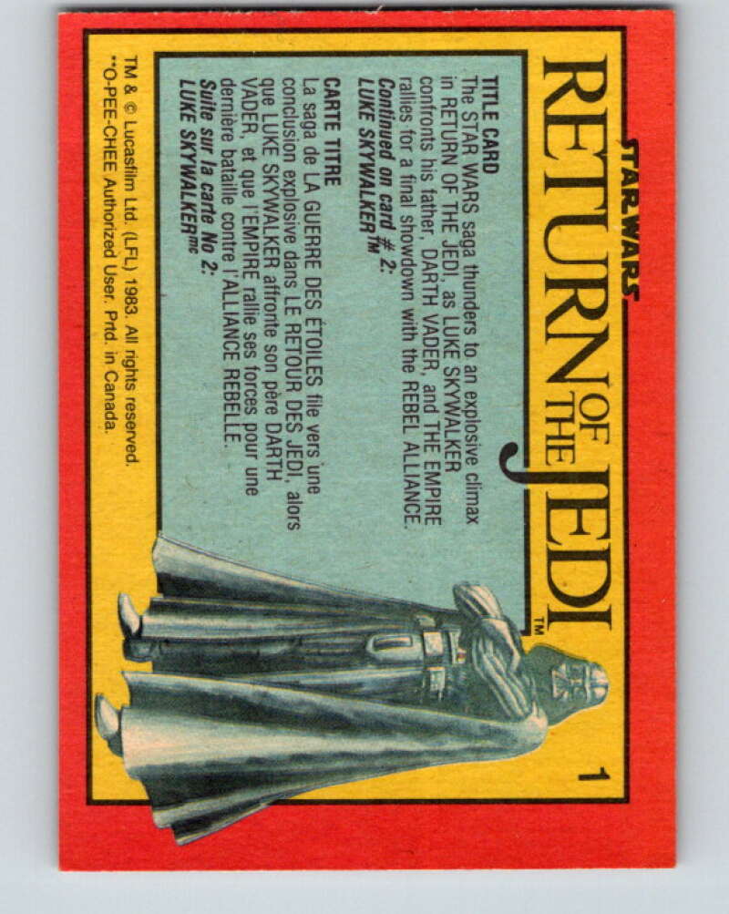 1983 OPC Star Wars Return Of The Jedi #1 Title Card V42155