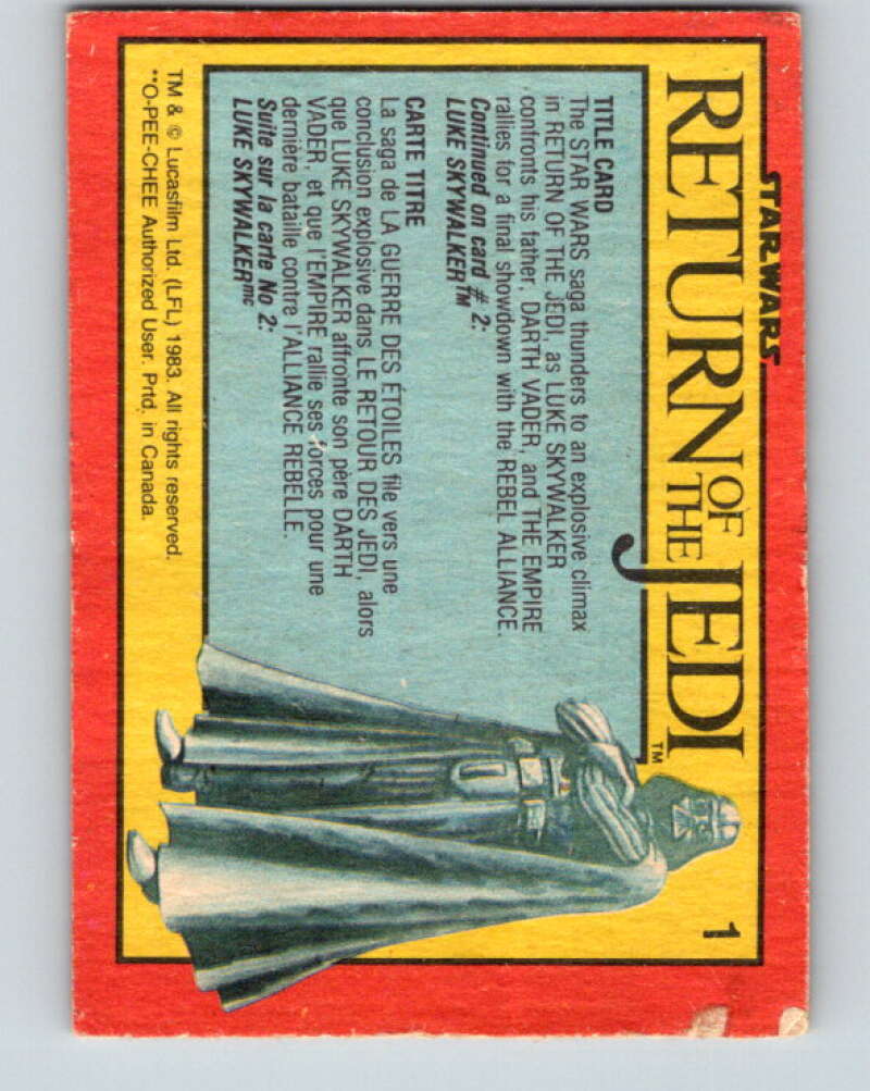 1983 OPC Star Wars Return Of The Jedi #1 Title Card V42156