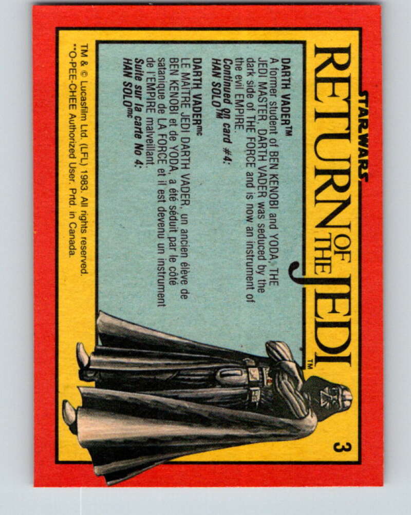 1983 OPC Star Wars Return Of The Jedi #3 Darth Vader V42162
