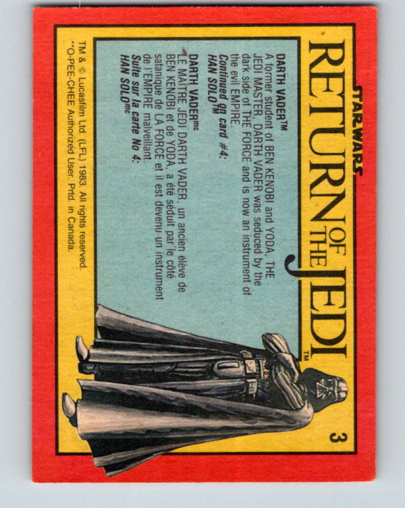 1983 OPC Star Wars Return Of The Jedi #3 Darth Vader V42163