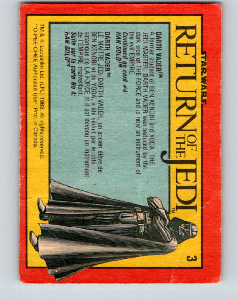 1983 OPC Star Wars Return Of The Jedi #3 Darth Vader V42164