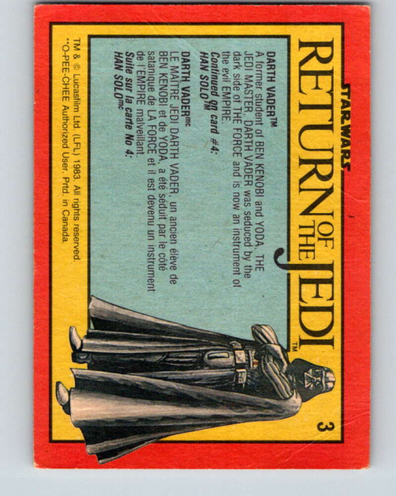 1983 OPC Star Wars Return Of The Jedi #3 Darth Vader V42165