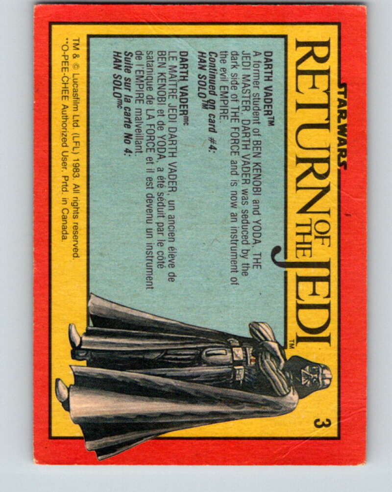 1983 OPC Star Wars Return Of The Jedi #3 Darth Vader   V42165