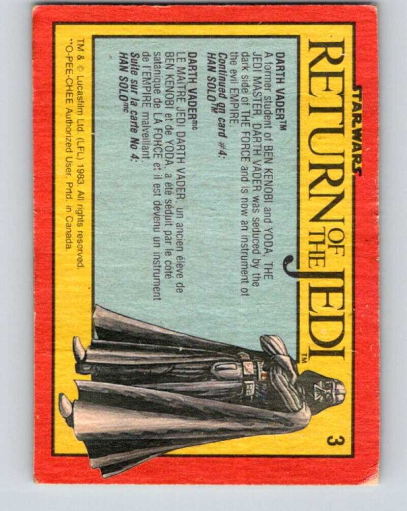 1983 OPC Star Wars Return Of The Jedi #3 Darth Vader V42166