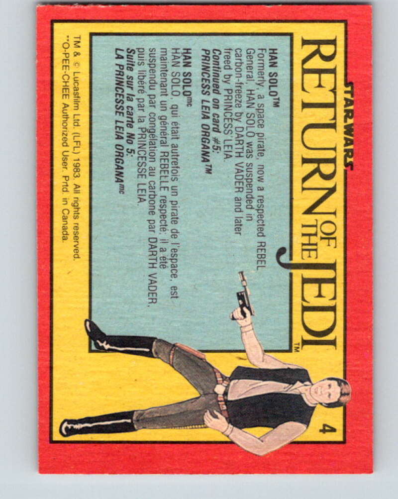 1983 OPC Star Wars Return Of The Jedi #4 Han Solo V42167