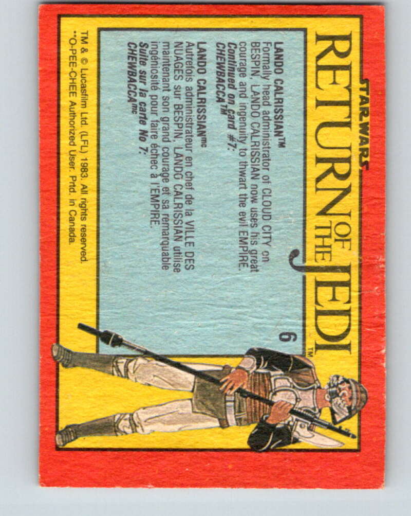 1983 OPC Star Wars Return Of The Jedi #6 Lando Calrissian V42179