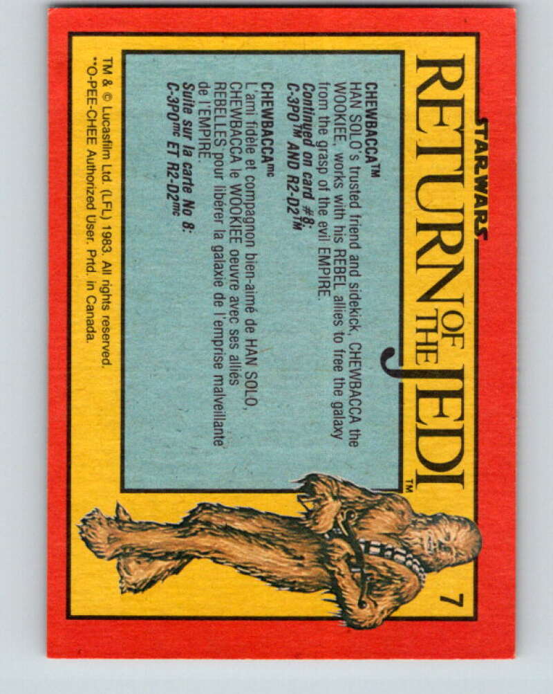 1983 OPC Star Wars Return Of The Jedi #7 Chewbacca V42186