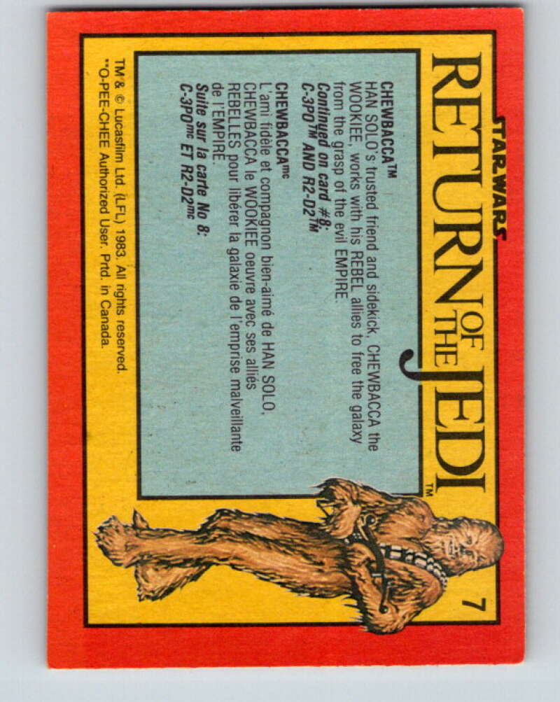 1983 OPC Star Wars Return Of The Jedi #7 Chewbacca V42187