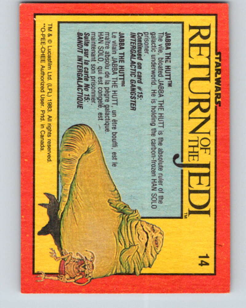 1983 OPC Star Wars Return Of The Jedi #14 Jabba the Hutt V42217
