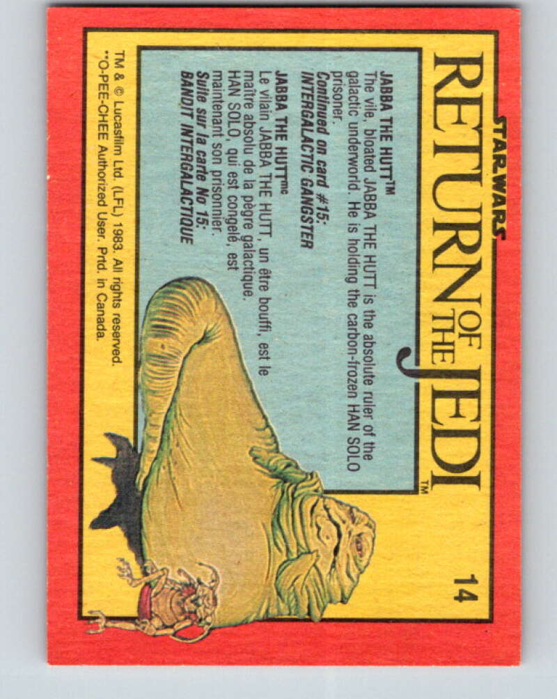 1983 OPC Star Wars Return Of The Jedi #14 Jabba the Hutt V42218